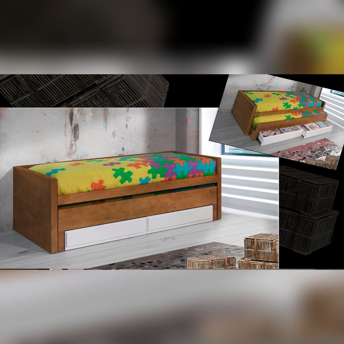 Cama 60 doble extraible con cajones
