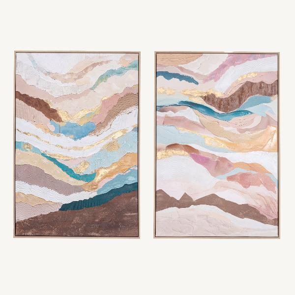 Set de 2 cuadros al óleo. Marco de madera. 60x90 cm/ud.