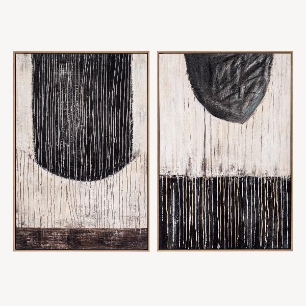 Set de 2 cuadros al óleo. Marco de madera. 60x90 cm/ud.