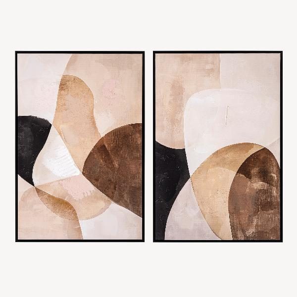 Set de 2 cuadros al óleo. Marco de madera. 60x90 cm/ud.