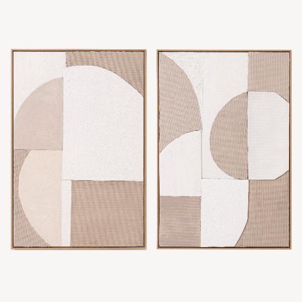Set de 2 cuadros al óleo. Marco de madera color roble. 60x90 cm/ud.