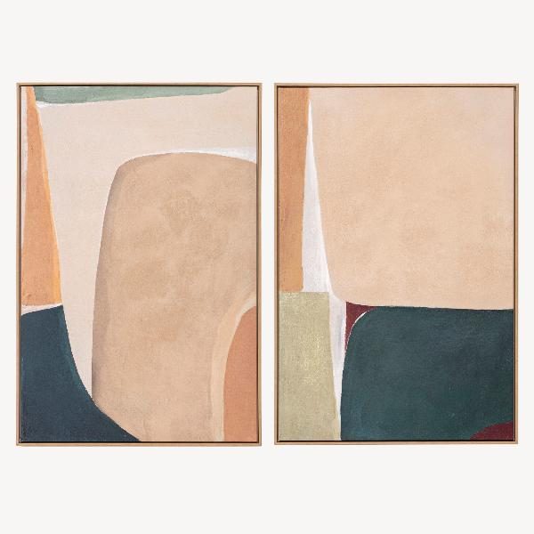 Set de 2 cuadros al óleo. Marco de madera color roble. 60x90 cm/ud.