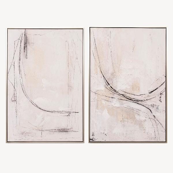 Set de 2 cuadros al óleo con marco de madera. 60x90 cm/ud.