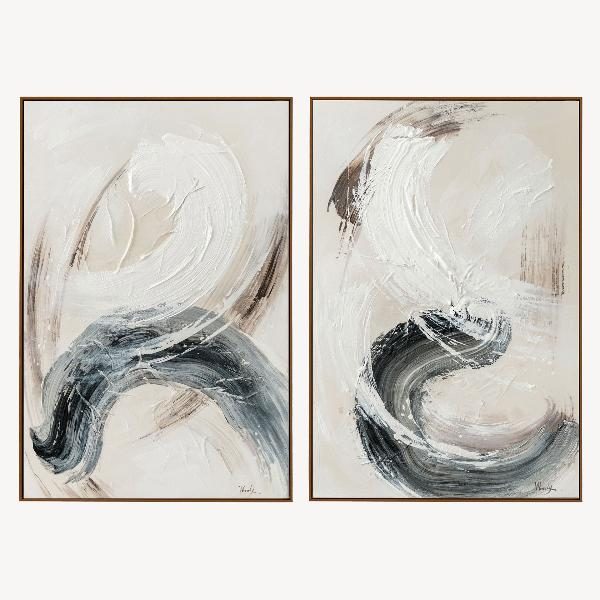 Set 2 cuadros oleo 60x90x3.5cm, marco madera nogal