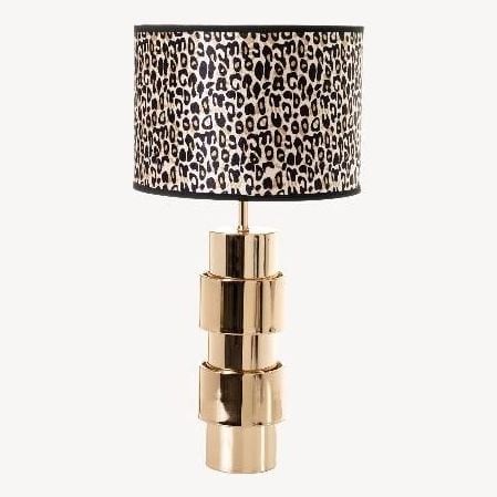 Lámpara de cerámica cromada oro. Pantalla animal print. 65x26x26 cm